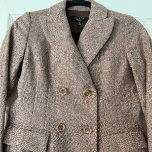 Talbots Double-Breasted Herringbone Blazer Jacket - Brown & Cream